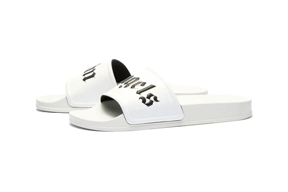 Palm Angels Logo Print Slide White Black AyZed Clothing