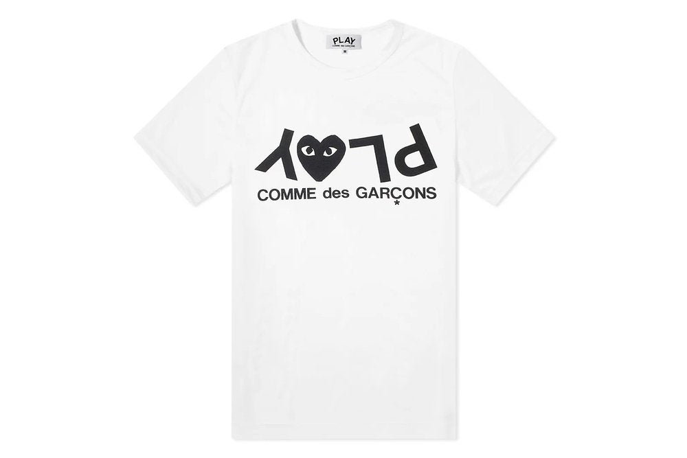 Comme Des Garcons Play Inverted Text Logo T-Shirt White Black – AyZed