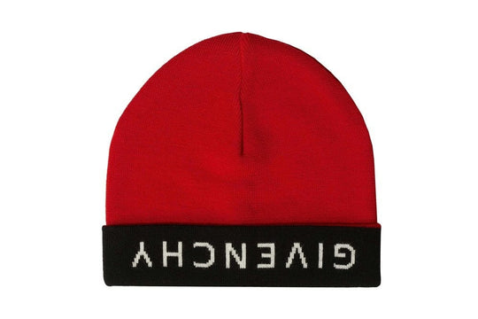 Givenchy Logo Reversible Beanie Hat Red & Black