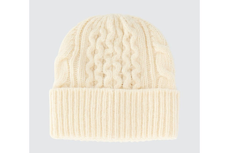 Moncler Cable Knit Logo Patch Beanie Hat Off White – AyZed Clothing