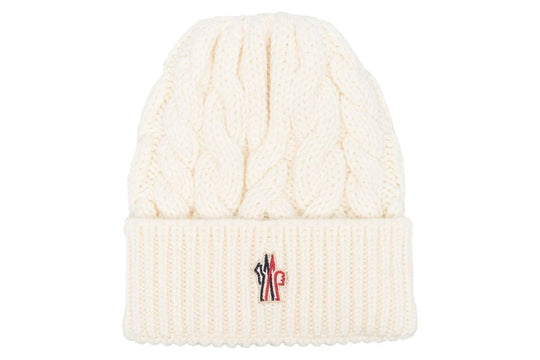 Moncler Grenoble Cable Knit Beanie Hat Off White