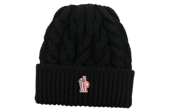 Moncler Grenoble Cable Knit Beanie Hat Black