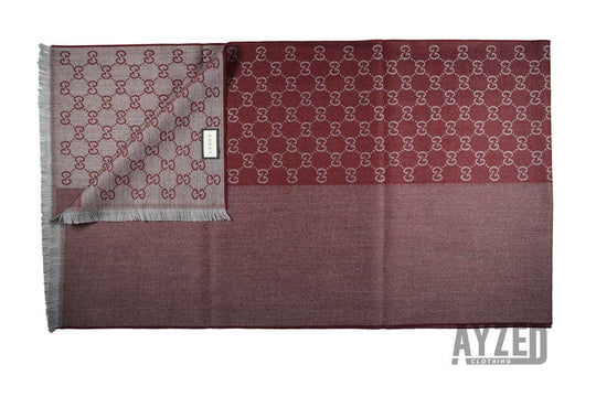 Gucci GG Burgundy and Grey Jacquard Scarf