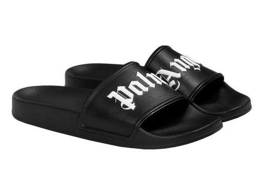 Palm Angels Logo Print Slide Black White