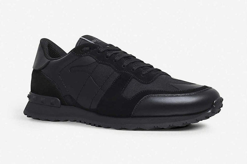 Valentino Garavani Black Leather Camouflage Rockrunner Sneaker