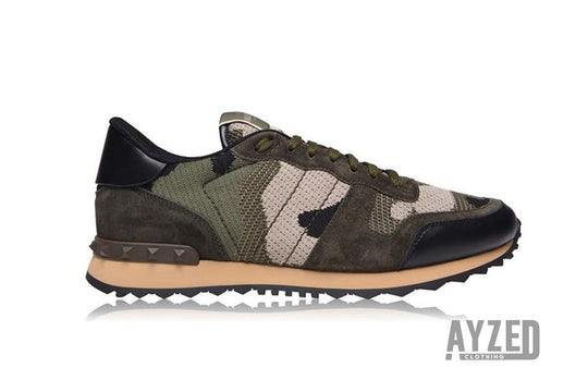 Valentino Garavani Khaki Green Mesh Camo Rockrunner Sneakers