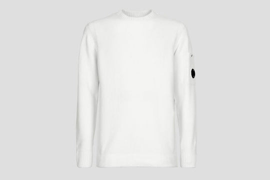 CP Company Chenille Cotton Crew Neck Knit Sweater Gauze White