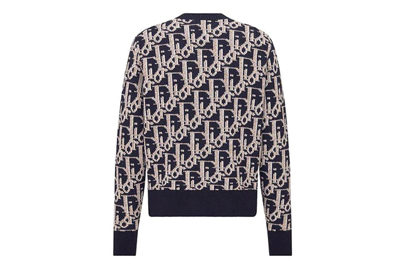 Christian Dior Oblique Jacquard Wool Sweater Beige Blue