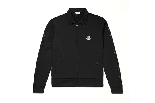 Moncler Logo Appliqued Studded Grosgrain Trimmed Track Jacket Black