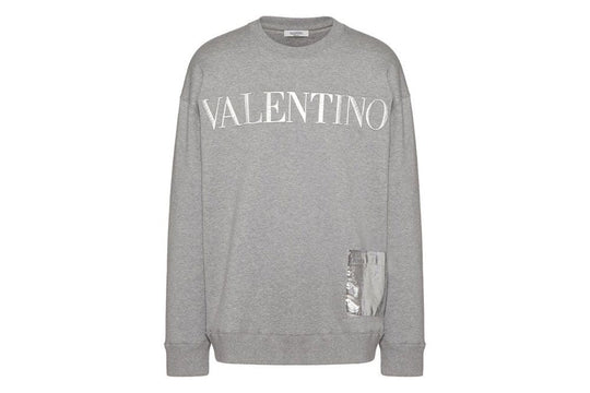 Valentino Metallic Embossed Logo Crew Neck Sweatshirt Grey