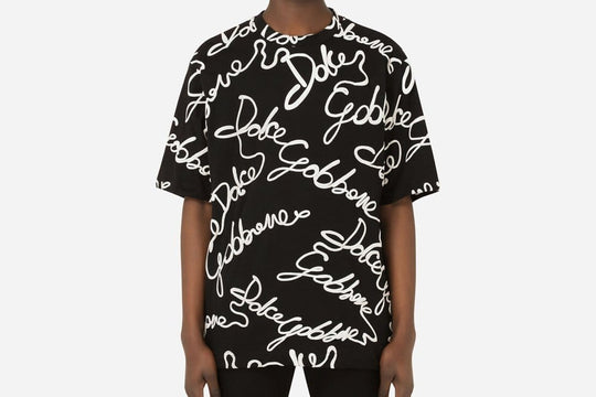 Dolce & Gabbana Jersey All Over Logo T-Shirt Black White