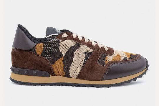 Valentino Garavani Rockrunner Mesh Jacquard Camo Sneaker Brown Beige Yellow